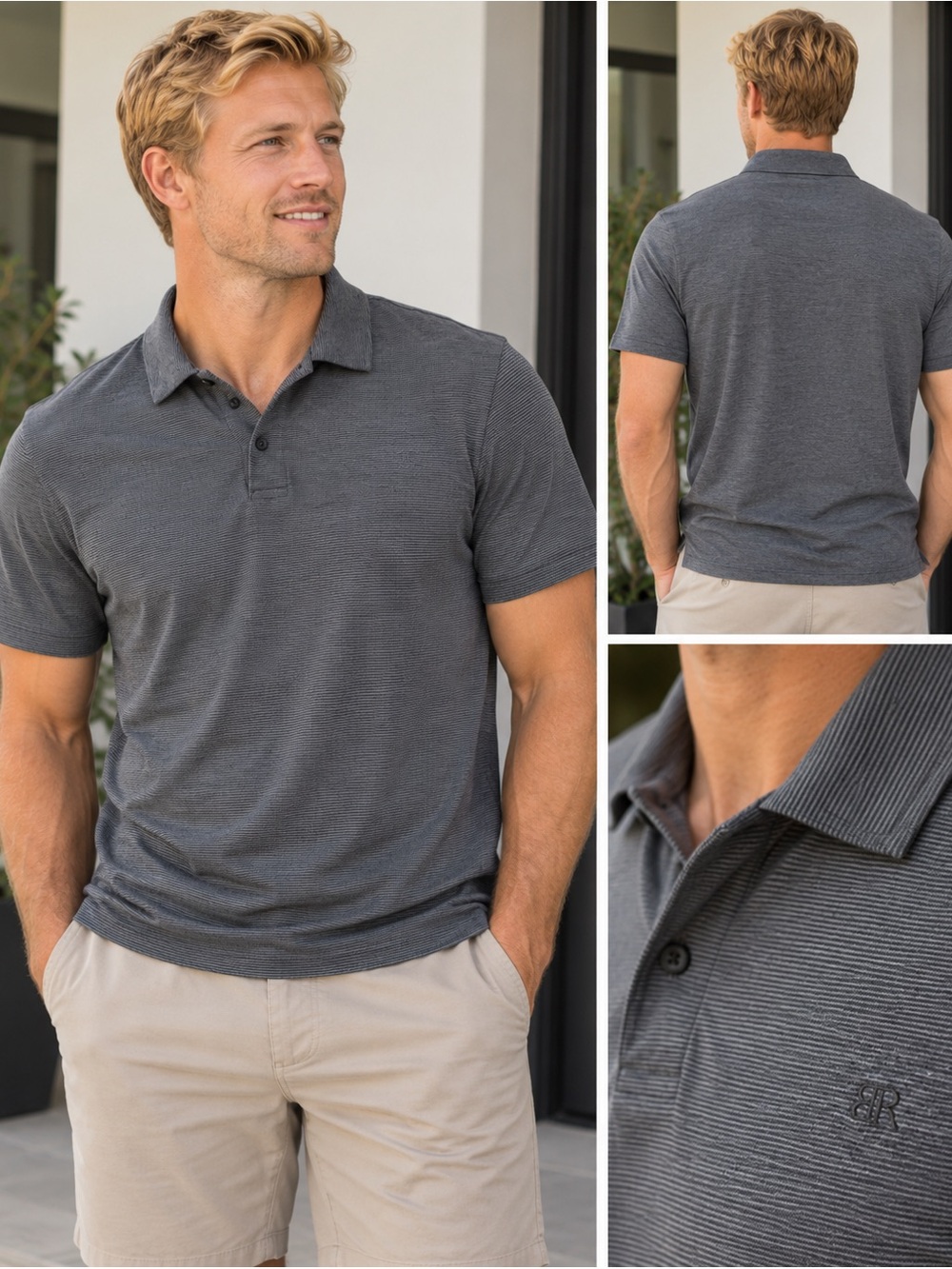 EUC Banana Republic Charcoal Gray Striped Polo